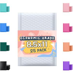 Bubble Mailers 8.5x12 25 Pack White Waterproof Self Seal Adhesive Shipping Bags, Cushioning Padded Envelopes for Shipping, Mailing, Packaging Usable 8.5x11