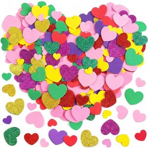 XZENTIRA 200PCS Valentines Day Heart Foam Stickers Self Adhesive Foam Glitter Hearts Multi Color Love Decals for Valentine Crafts DIY Decor Greeting Cards