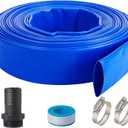 1-1/2" (Flat 2.6 width) x 100 FT Pool Backwash Hose Kit with Male NPT Adapter, Blue Reinforced Pool Drain Discharge Hose for Swimming Pool Filter Pump,with 2 Clamp and Thread Seal Tape