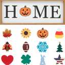 Interchangeable HOME Seasonal Tabletop Sign with 12 Pcs Seasonal Icons Wooden HOME Sign for All Seasons Shelf Mantel Windowsill Decor