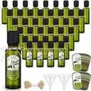 Reallnaive 40 Pcs 4 oz Mini Glass Olive Oil Bottles Empty Sauce Condiment Bottles with Dropper Inserts and Sticker Seals Caps for Gifts Kitchen (Olive Pattern, Dark Green)