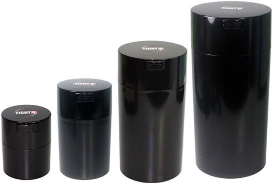 Tightvac Nested Set of 4 Vacuum Sealed Dry Goods Storage Containers, 4 Sizes: 24-Ounce, 12-Ounce, 6-Ounce, 3-Ounce, Solid Black Body/Black Cap