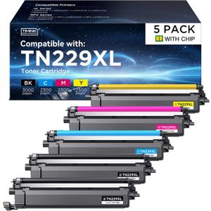 Compatible TN229XL Toner Cartridges Replacement for Brother TN229 TN229XL TN-229XL to use with MFC-L3720CDW MFC-L3780CDW HL-L3220CDW HL-L3280CDW HL-L3300CDW Printer (BK/C/M/Y-5 Pack)