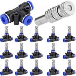 30 Pcs Brass Misting Nozzles Mister Replacement Nozzles with Filter Mesh & 1/4" Water Misting Nozzle Tees Kit, 0.012"/0.3mm Orifice Misting System Heads Sprayer for Outdoor Cooling System