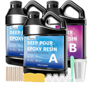 Deep Pour Epoxy Resin 3 Gal, 2:1 Epoxy Kit for 2-4 Inches Deepth Pouring, Crystal Clear Self-Leveling & Bubble Free Casting Resin for Dry Flower, River Table, Countertop, Crafts