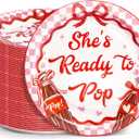 Shes Ready to Pop Party Plates, Retro Soda Theme Baby Shower Decor include 48 Plates for Gender Reveal Pregnancy Announcement Newborn Party Supplies (Plates)