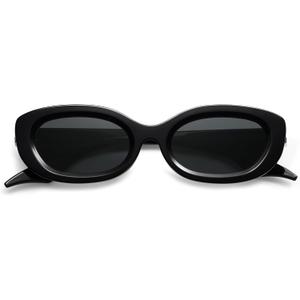 Retro Small Oval Sunglasses for Women Men 90s Trendy Sun Glasses Vintage Shades AP3651N (C1 Black/Grey)