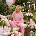 Opemiby Women Pajamas Set Loungewear Ribbed Long Sleeve Top and Pants with Pockets Lounge Pj Set Sleepwear (Small, Pink Mama)