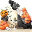2 x HOUSE OF PARTY Halloween Balloon Garland Kit 80 Pcs - 5/10/12/18 Inch Orange and Black White Balloon Arch with 1 Pumpkin Foil Balloon, PVC Bats & Spider Web For Halloween Party Decorations
