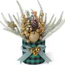 Valentines Day Decorations Valentine's Day Table Centerpieces Buffalo Check Plaid Artificial Tree Decor with Pine Cone Berry Gifts for Festival Winter Party Indoor Home Office Decor(Gold)