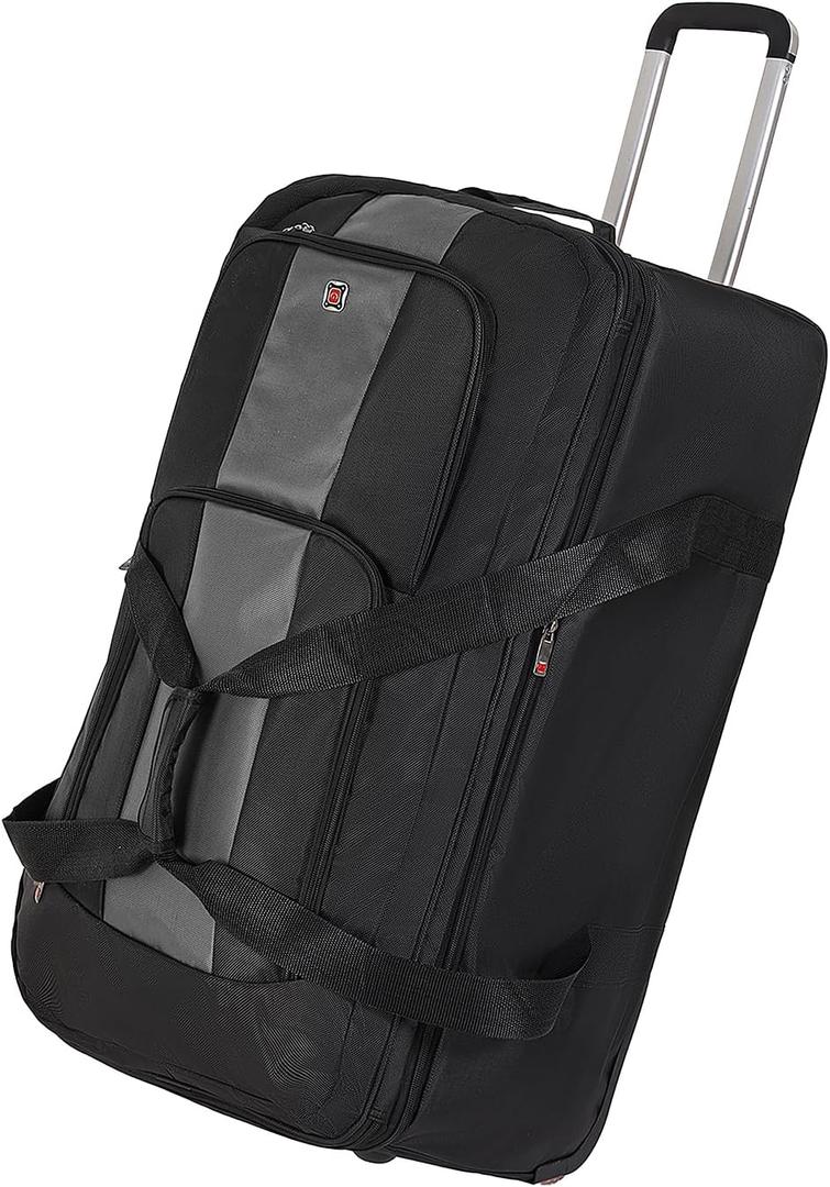 32-inch Rolling Duffle Bag with Wheels and Handle, 105L-130L Expandable Water-resistant Travel Bag, Foldable Travel Bag with 3 Spinner Wheels(Grey,XL)