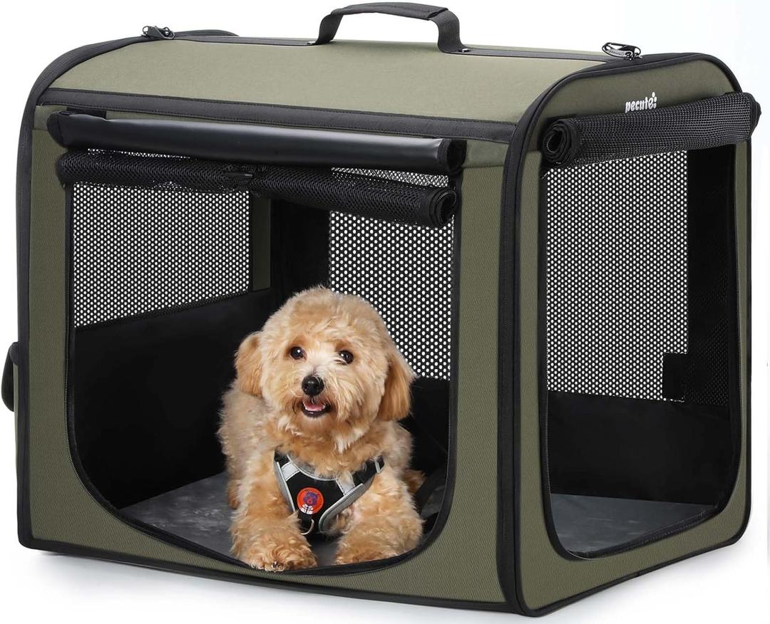 Dog Car Carrier Light Weight, Dog Carrier for Car Easy to Assemble, Dog Car Crate Portable and Breathable, Foldable Pet Carrier for Both Indoor and Outdoor Use, Dog Travel Crate with Curtain Green (L(2417.720.5in))