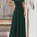 PRETTYGARDEN Women's Casual Dresses 2025 Summer Short Sleeve Ruched Patchwork A Line Pleated Swing Maxi Dress with Pockets (Dark Green,Large) (Green)