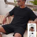 Yimoon Men's 2 Piece Outfits Oversized Short Sleeve T Shirt & Shorts Set Summer Casual Tracksuit (Black, L)