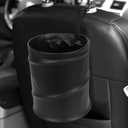 2 x Homelove Collapsible Pop Up PU Leather Trash Can, Portable Leak-Proof Waterproof Car Trash Bin, Multifunctional Organizer Trashcan Storage Bag with Hanging Elastic Strap Loop, Black