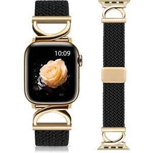 Minyee Magnetic Braided Band Compatible with Apple Watch Bands 42/41/40/38/44/45/46/49mm Women, Dressy Designer C-Shape Metal Elastic Stretchy Strap for iWatch Series 11 10 9 8 7 6 5 4 SE/Ultra 3 2 1