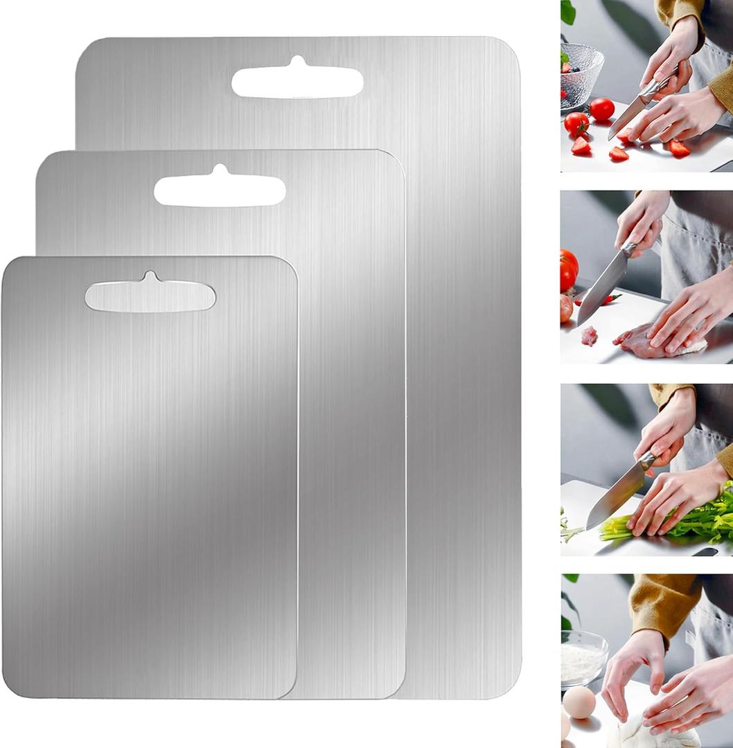 Stainless Steel Cutting Board for Kitchen, Heavy Duty Chopping Board(Large,14.2"L x 9.8" W)
