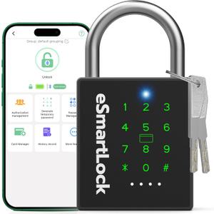 New Smart Padlock with Key, Heavy Duty Combination Padlock, RFID Pad Lock with Codes Bluetooth APP Access, Outdoor Waterproof Electronic Key Lock for Gate Fence Shed Locker Garage Garden