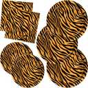 CC HOME Tiger Pattern Birthday Paper Plates Napkins Safari Animal Tiger Disposable Tableware Set Party Supplies Jungle Theme Dinnerware Serves 24 Guests for Audlts Kids Baby Shower Birthday 88PCS