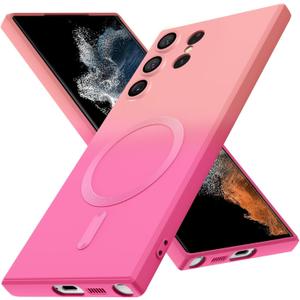 Magnetic for Samsung Galaxy S22 Ultra Case, Cute Soft TPU Slim Shockproof Protective Case, Screen and Camera Protection, Yellowing Resistant, Pink to Rose Red Gradient 8.5