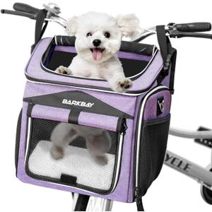 BARKBAY Dog Bike Basket Carrier, Expandable Foldable Soft-Sided Dog Carrier, 2 Open Doors, 5 Reflective Tapes, Pet Travel Bag,Dog Backpack Carrier Safe and Easy for Small Medium Cats and Dogs(Purple)