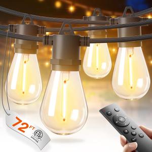 addlon 72FT(2FT Space) LED Outdoor String Lights with 36 Edison Shatterproof Bulbs, Heavy-Duty and Weatherproof Strand, Commercial Grade Patio Lights, Decorative for Patio, Black
