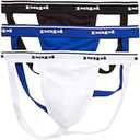 papi Men's 3-Pack Jockstrap, Athletic Supporter, Breathable Male Workout Underwear (Large, Black/White/Blue)