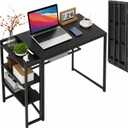 GarveeLife 38.6 inch Folding Desk Writing Computer Desk with Storage Shelf,Spaces Saving Writing Sturdy Table No Assembly,for for Bedroom, Home Office, Dorm, Apartment, Black, 35 inch