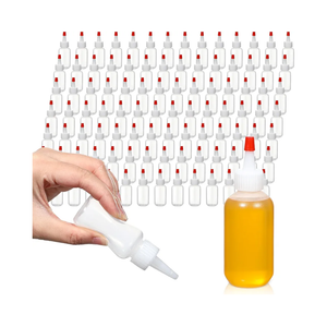 Mifoci 100 Pcs 1 oz Small Condiment Plastic Squeeze Bottle with Red Cap Mini Boston Dispensing Bottles Container Suitable for Dressing Salad Dressing Oil Cookies Writing Paint Glues