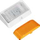 Partsam Rectangle LED Porch Light with On/Off Switch, RV Exterior Utility Light Fixture Cover Replacement for Motorhome Campers, 12V, 5th Wheels, Clear and Amber Lenses Removable (White Base)