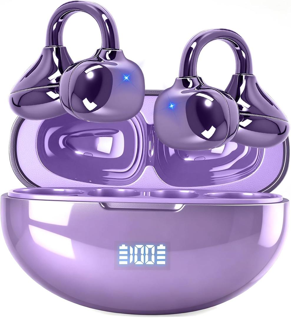 Pearl Clip Ear Open Earbuds, Bluetooth 5.4 Headphones, IPX7 Waterproof Headsets, Clip on Earphones with Microphone, Suitable for Small Ears, Sports and Running, Exercise(Purple) 3