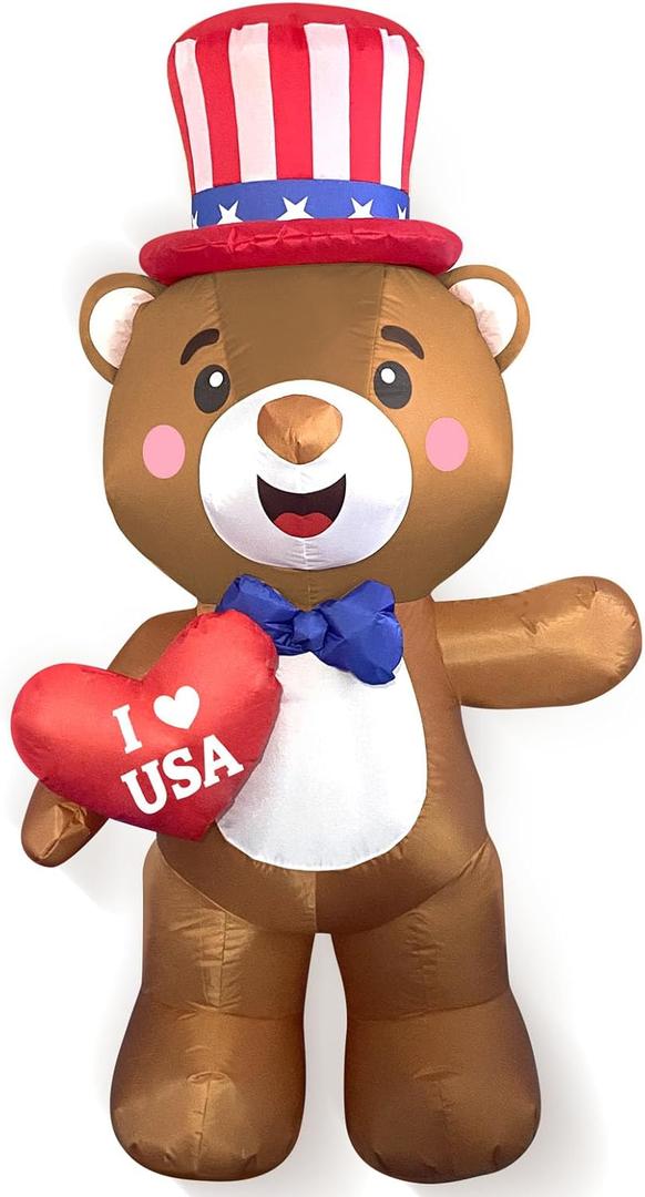 Independence Day Inflatable Bear Yard Decoration Lighted 4th of July Blow Up Patriotic Garden Yard Lawn Decor 5 Feet Tall (5FT-Bear)