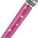 Sanwuta Fake Microphone Prop Sparkly Bling Rhinestones Plastic Play Microphone Pretend Glitter Bedazzled Mic for Cosplay Party Costume(Pink)