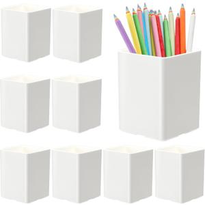 Jutom 8 Pcs White Acrylic Pen Holder for Desk, Pencil Cup Bulk Makeup Brush Storage Organizer, Desktop Pencil Cup Stationery Desktop Stationery Organizer for Office School Home Supplies
