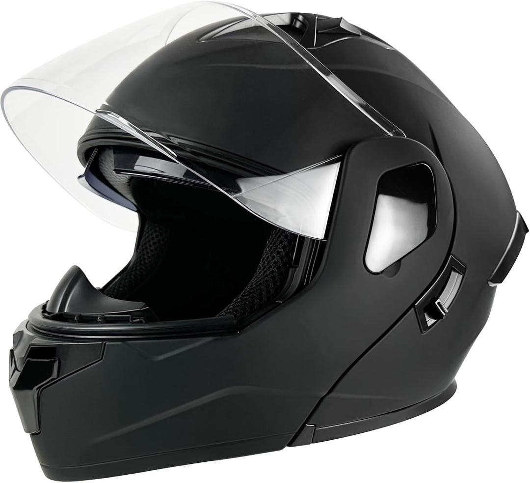 ZJHELM Motorcycle Helmet, Full Face, Matte Black, DOT Certified, Flip-Up Design (Large)