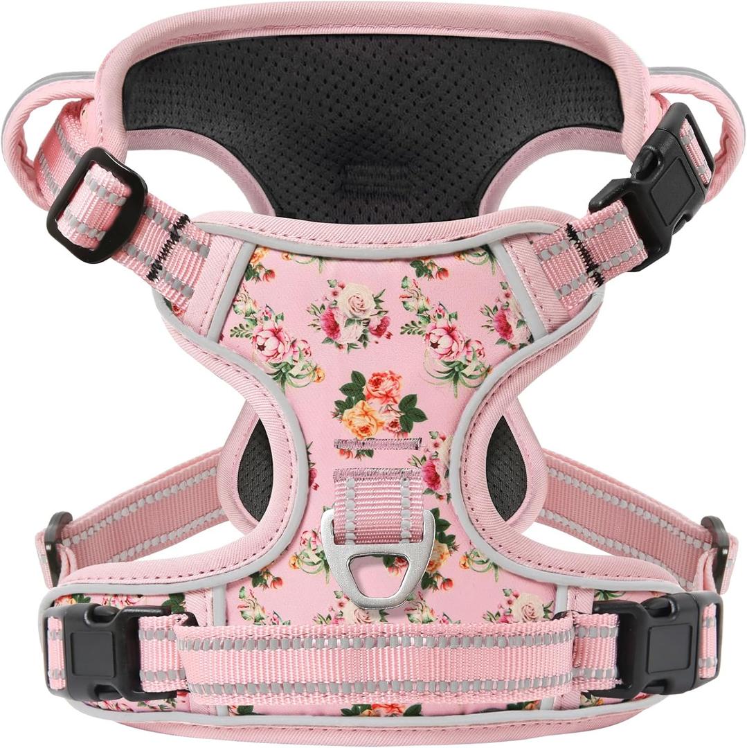 Timos No Pull Dog Harness, Release at Neck Reflective 3 Snap Buckles Adjustable No Choke Pet Vest with Front & Back 2 Leash Clips, Soft Padded Control Training Handle for Small Medium Large Dogs (Medium (Pack of 1))