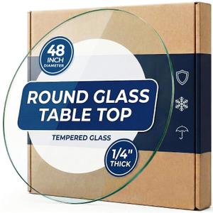 48 Inch Round 1/4" Thick Pencil Polished Edge Tempered Glass Table Top with 6 Bumpers Glass Table Tops Cut to Size, Scratch & Heat Resistant, Coffee, Patio & End Tables