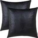 BRAWARM Faux Leather Pillow Covers 16 X 16 Inches, Black Leather Pillow Covers Pack of 2, Crocodile Leather Decorative Throw Pillows for Living Room Couch Bed Sofa Home