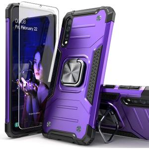 for Galaxy A50 Case with Tempered Glass Screen Protector,Hybrid Drop Test Slim Fit Cover with Car Mount Kickstand Slim Fit Protective Phone Case for Galaxy A50/A30S/A50S,Purple