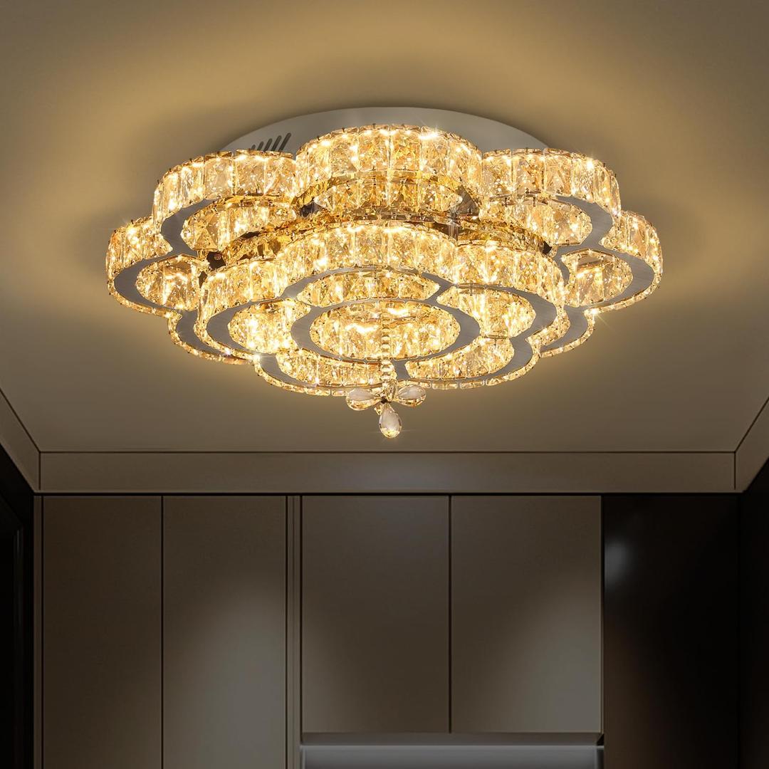 Flashing God W24'' Modern Bedroom Crystal Chandeliers Living Room Ceiling Lighting Chandeliers Dining Room Pendant Light Bedroom Lamp Dimmable LED 2700k 4500k 6000k