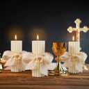 Conelist 12 Set Baptism Candle Cirios Pascual Catolico Catholic First Communion Candles with Bows and Crosses Church Prayer Gifts for First Communion Baby Christening Party Favor, 4.53 x 1.57 Inch