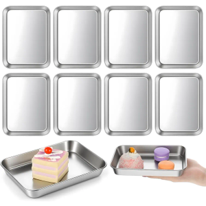8 Pack Small Stainless Steel Plate 7''L x 5''W Metal Baking Sheet Set Stainless Steel Surgical Tray for Oven, Food Safe Smooth Polished for Campers, Hand Project Medical Instruments, Tattoo, Surgical