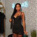 Women's Spaghetti Strap Bodycon Mini Dress Sexy Deep V Neck Sleeveless Club Party Short Dresses (Black, M)