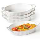Frewinky Au Gratin Baking Dishes, 9-inch Ceramic Baking Dish Set with Handles Heat Resistant, Mini Casserole-Dishes for Oven, Porcelain Oval Baking Dishes for Gratin, Casserole and Roasting, White