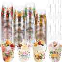 100 Pack Plastic Dessert Cups 12 Oz Clear Disposable Cups with Spoons Hawaii Cocktail Dessert Cups for Summer Beach Luau Wedding Birthday Party Supplies