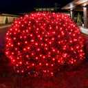 Led Christmas Net Lights Red Outdoor Christmas Lights 160LED 5ftx7ft, Waterproof Outdoor Indoor Fairy Mesh Net Light for Xmas Party, Yard, Patio, Trees, Shrubs, Bushes Decorations