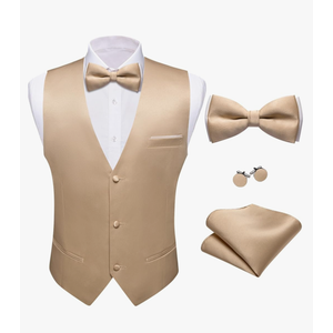 Barry.Wang Mens Suit Vest Bow Tie Set 4PCS Formal V-neck Slim Fit Casual Solid Color Waistcoat Wedding Party Tuxedo