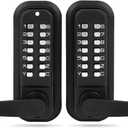 New Upgrade Double Sided Keypad Door Lock with Adjustable Deadlatch 2-3/8'' and 2-3/4'', Keyless Door Lock with Handle, Gate Lock for Outdoor Fences (Black)