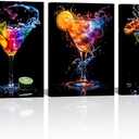 VANSEEING 3 Pieces Cocktail Wall Art Canvas Prints Colorful Sparkling Pictures Artwork Party Decoration Bar Pub Wall Decor Home Kitchen Dining Room Wall Decor 12"x16"x3