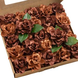 Ling's moment Flowers 25pcs Fake Gardenia Caramel Artificial Flowers w/Stems, Fake Flower for DIY Wedding Decorations Centerpieces Bouquets Boutonnieres